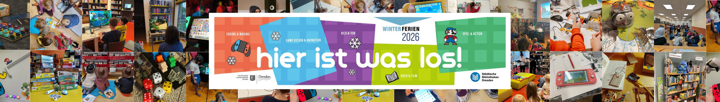 Logo des Ferienprogrammes in den Farben Orange, Blau, Pink und Gr&uuml;n.