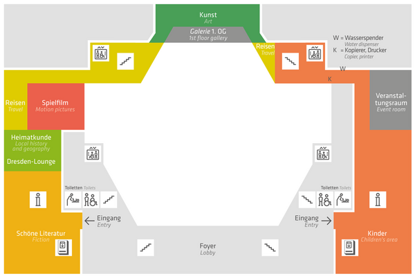 Grafik: Orientierungsplan für das 1. Obergeschoss der Zentralbibliothek