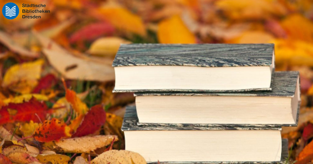 Drei Bücher auf Herbstlaub