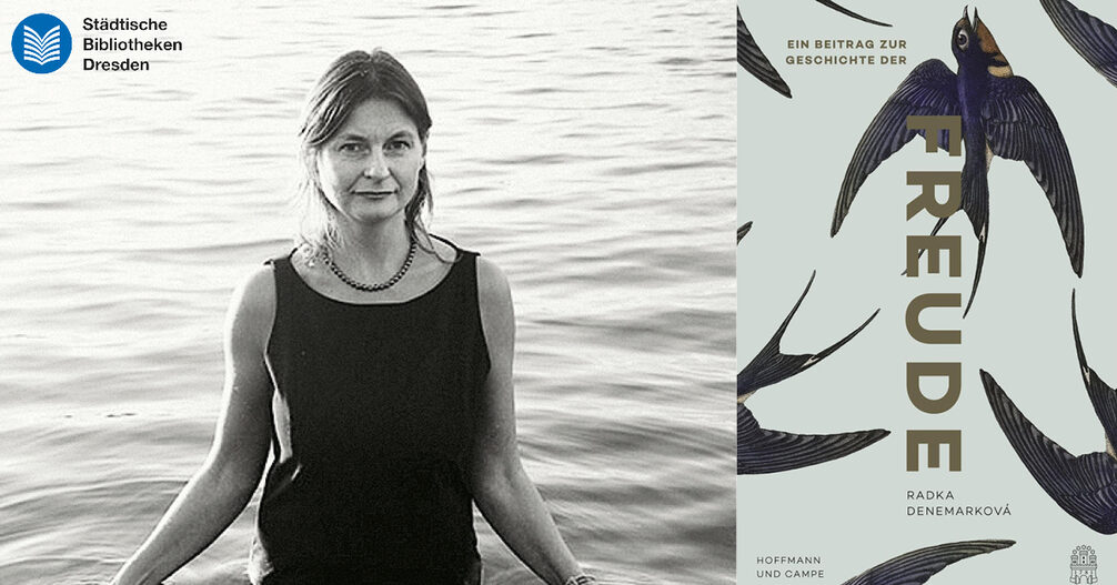 Portrait von Radka Denemarkova sowie das Cover ihres Buches