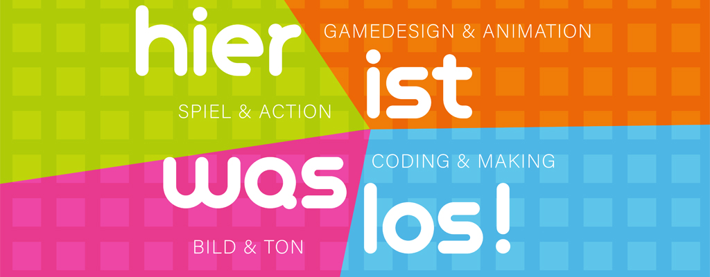 Logo des Ferienprogrammes in den Farben Orange, Blau, Pink und Grün. Logo des Ferienprogrammes in den Farben Orange, Blau, Pink und Grün.
