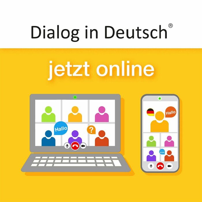 Grafik mit einem Laptop und einem Smartphone. Auf den Bildschirmen sind mehrere Personen-Icons als Videokonferenz dargestellt.