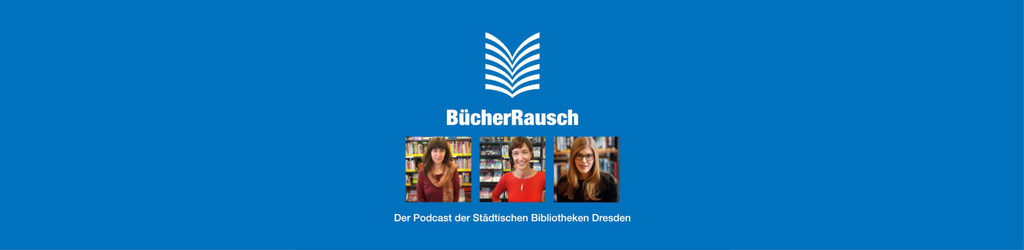 Logo des Podcastes BücherRausch: Eine blaue Seite mit den Portraits von 3 Mitarbeitern. Logo des Podcastes BücherRausch: Eine blaue Seite mit den Portraits von 3 Mitarbeitern.