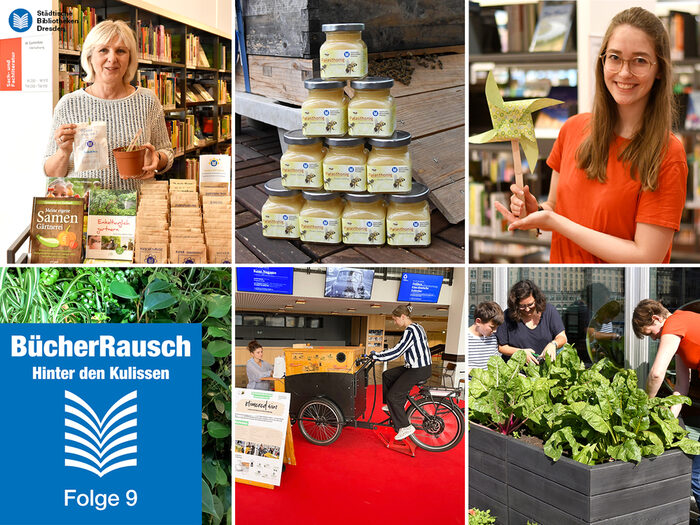 Fotocollage zur grünen Bibliothek